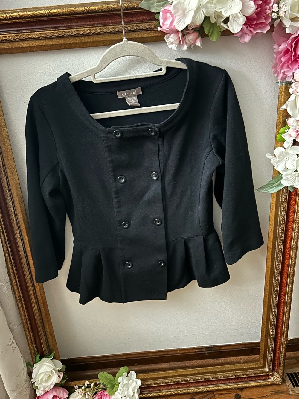 Kenar Black Double-Breasted Peplum Blazer